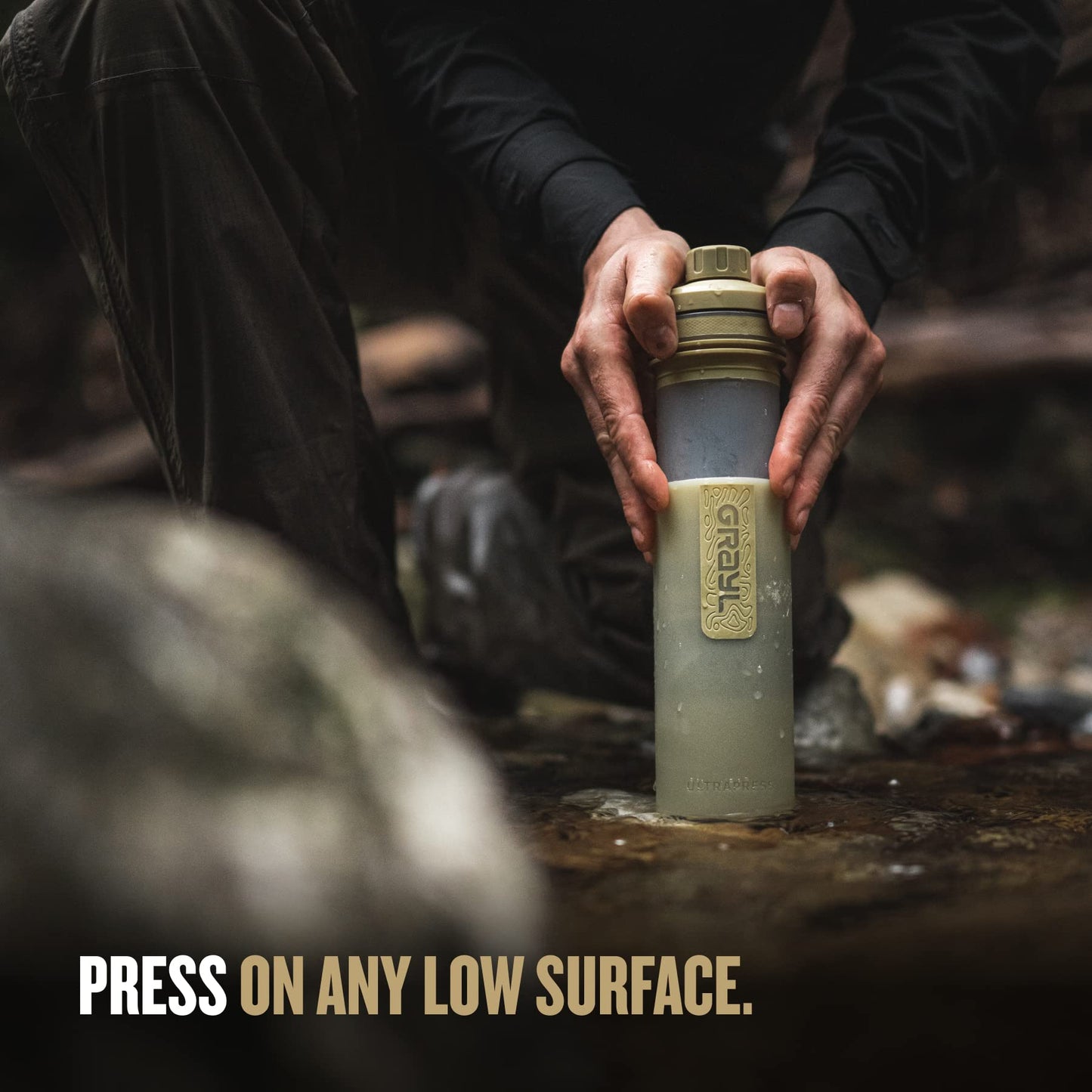 GRAYL UltraPress 16.9 oz Water Purifier & Filter Bottle for Hiking, Backpacking, Survival, Travel (Desert Tan)