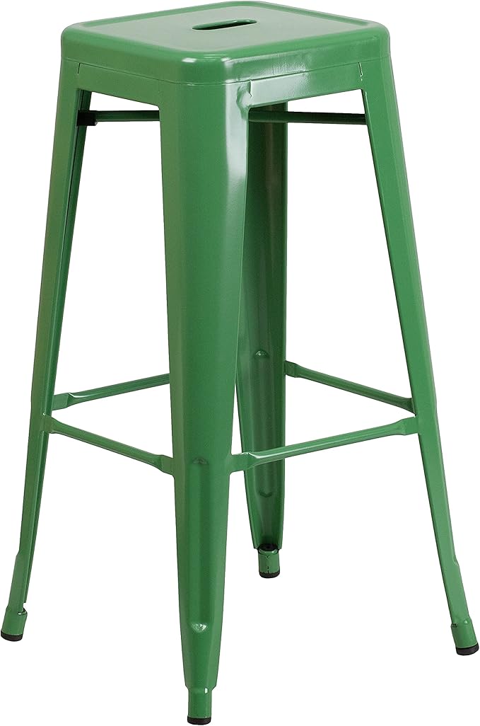 Flash Furniture Lily 4 Pack Commercial Grade 30" High Backless Green Metal