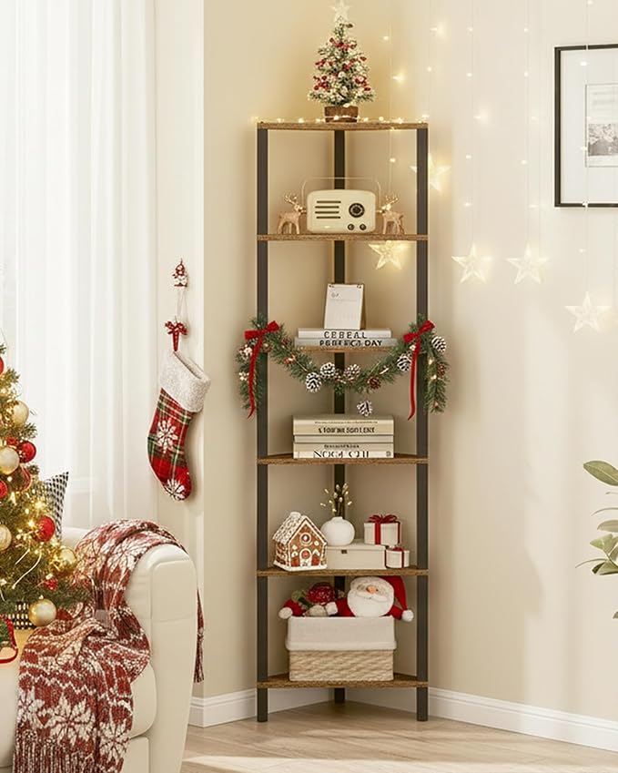 TUTOTAK Corner Shelf, 6-Tier Corner Bookshelf