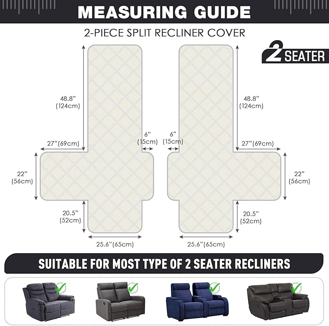 TAOCOCO 100% Waterproof Loveseat Recliner Cover, Non Slip Split Recliner Couch