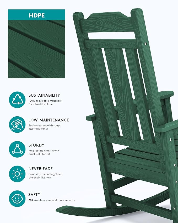 SERWALL HDPE Outdoor Rocking Chair Set of 2, Patio Rocking Chairs Set, Rocking