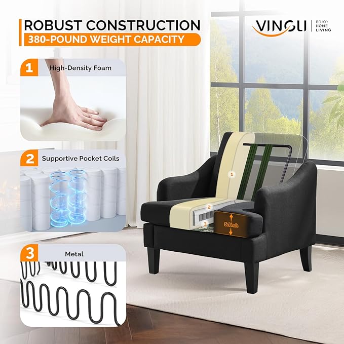 VINGLI Linen Fabric Accent Chairs Set of 2, Comfy Sofa Chair Living Room