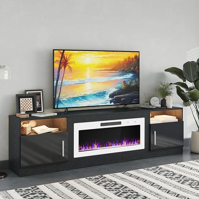 PRETZI Fireplace TV Stand with 36" Fireplace Up to 90" TVs, Remote Control