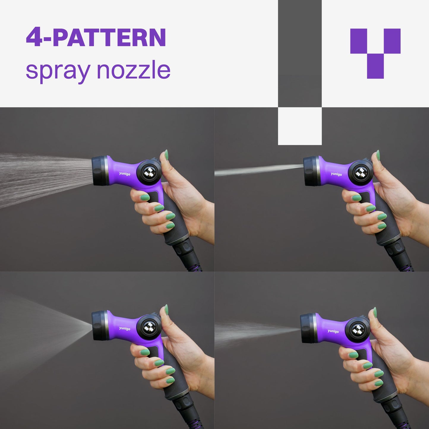 YUNIGO RELAX 100ft Expandable Purple Garden Hose – Lightweight No-Kink Design with Durable Aluminum Couplings, Spray Nozzle & Hose Mender for Home & Garden Watering