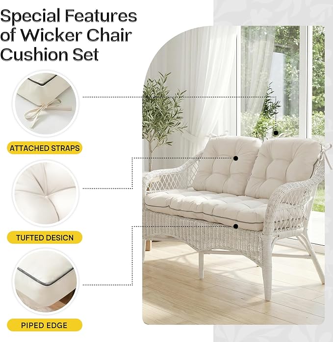 1 MIDDLE ONE Wicker Chair Cushions 3 Pieces Set