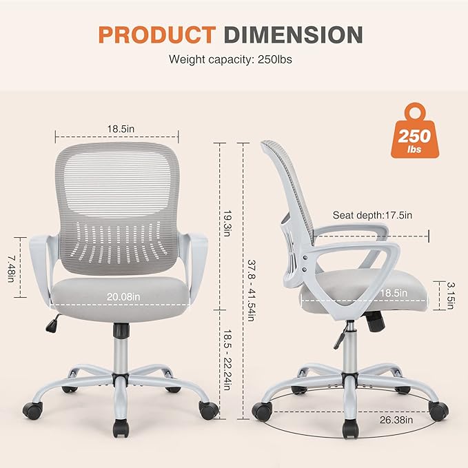 Sweetcrispy Ergonomic Mid-Back Mesh Home Office Desk Chair