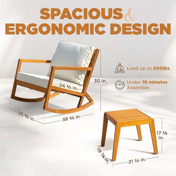 IDZO Rocking Chairs Design Heavy Duty 400lbs Capacity Wood Patio Bistro Set 3
