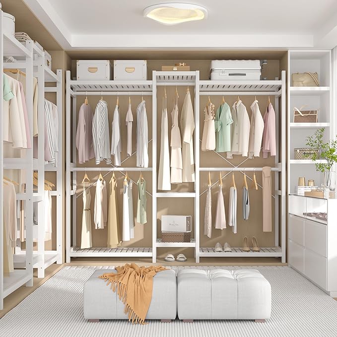 Homykic Bamboo Closet System Clothes Rack, Large Freestanding Garment Rack