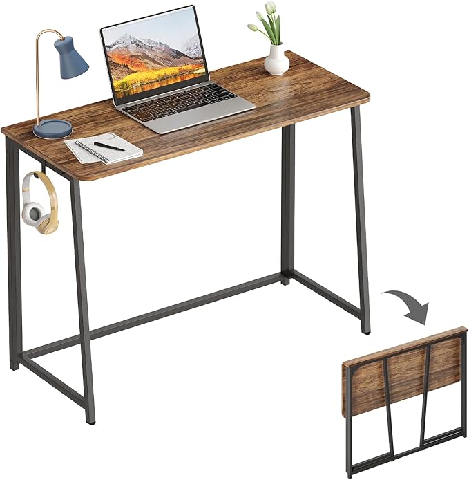 WOHOMO Folding Desk, Small Writing Desk 39.4", Space-Saving Foldable Laptop