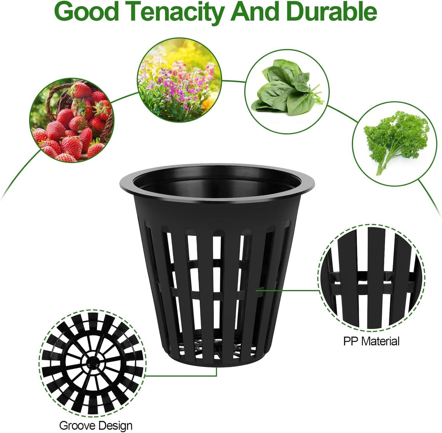 100PCS 2 inch Net Cups Pots, with 20 Plant Labels for Hydroponics Aquaponics Planter Indoor Outdoor Growing Baskets Slotted Mesh