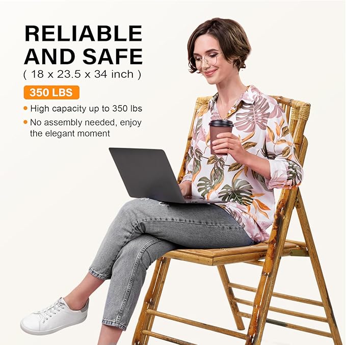 VINGLI Bamboo Folding Chair, Foldable Dining Wood Chairs Comfortable Seat