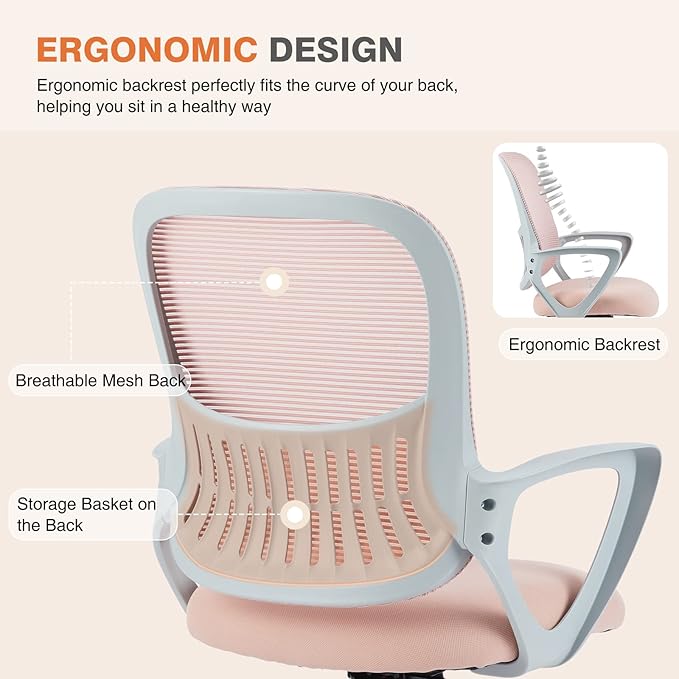 Sweetcrispy Ergonomic Mid-Back Mesh Home Office Desk Chair