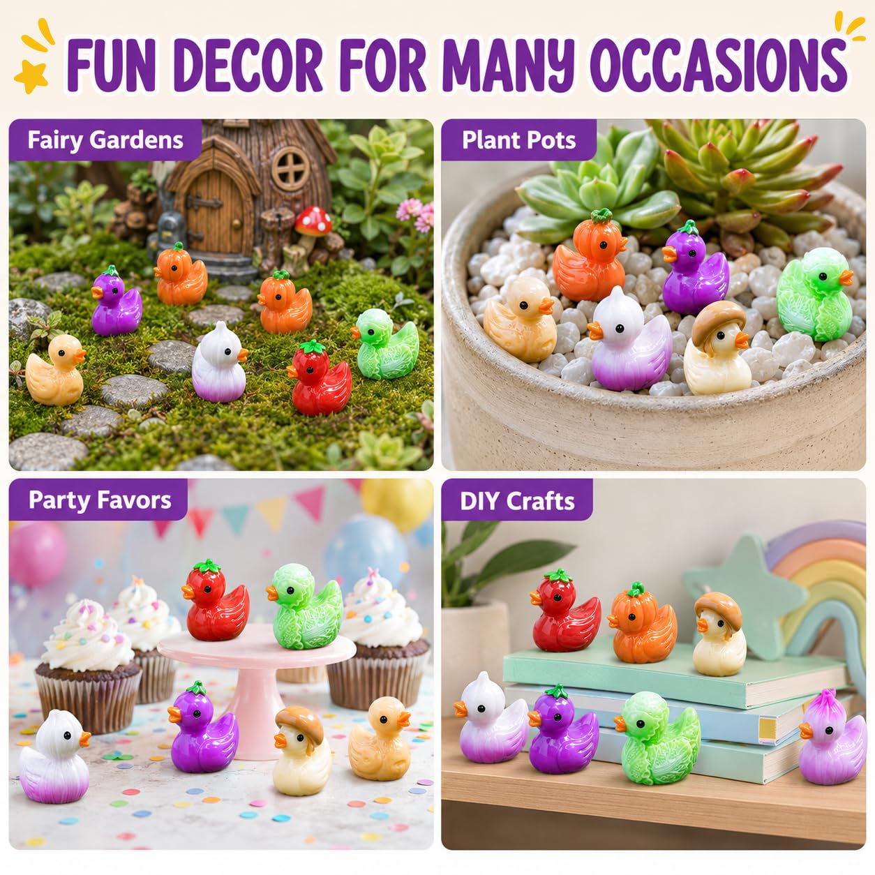 90Pcs Mini Resin Ducks Bulk, Vegetable Fruit Tiny Duck Figurines, Mushroom Pumpkin Strawberry Miniature Figures for Fairy Garden, Micro Landscape, Slime Charms, Cake Toppers, Small Prizes(DUCK)