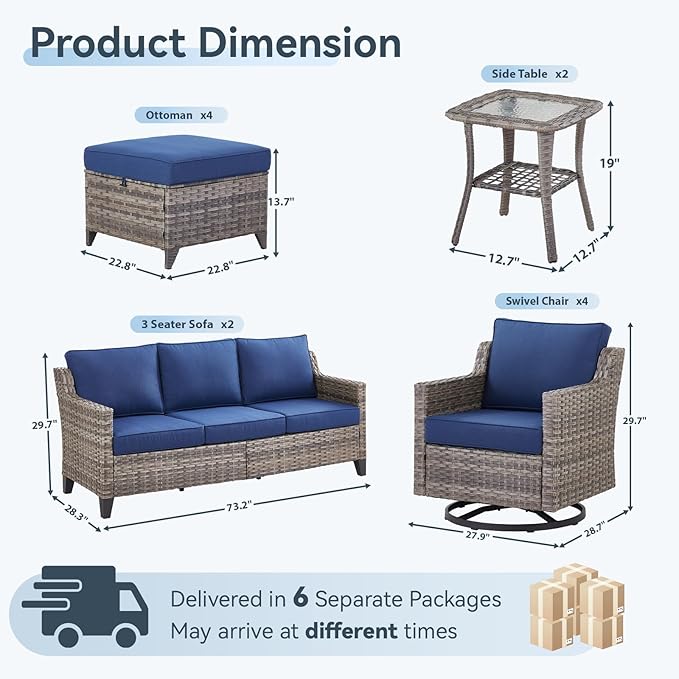 12 Piece Patio Furniture Set-High Back Outdoor Furniture Set Sectional Sofa