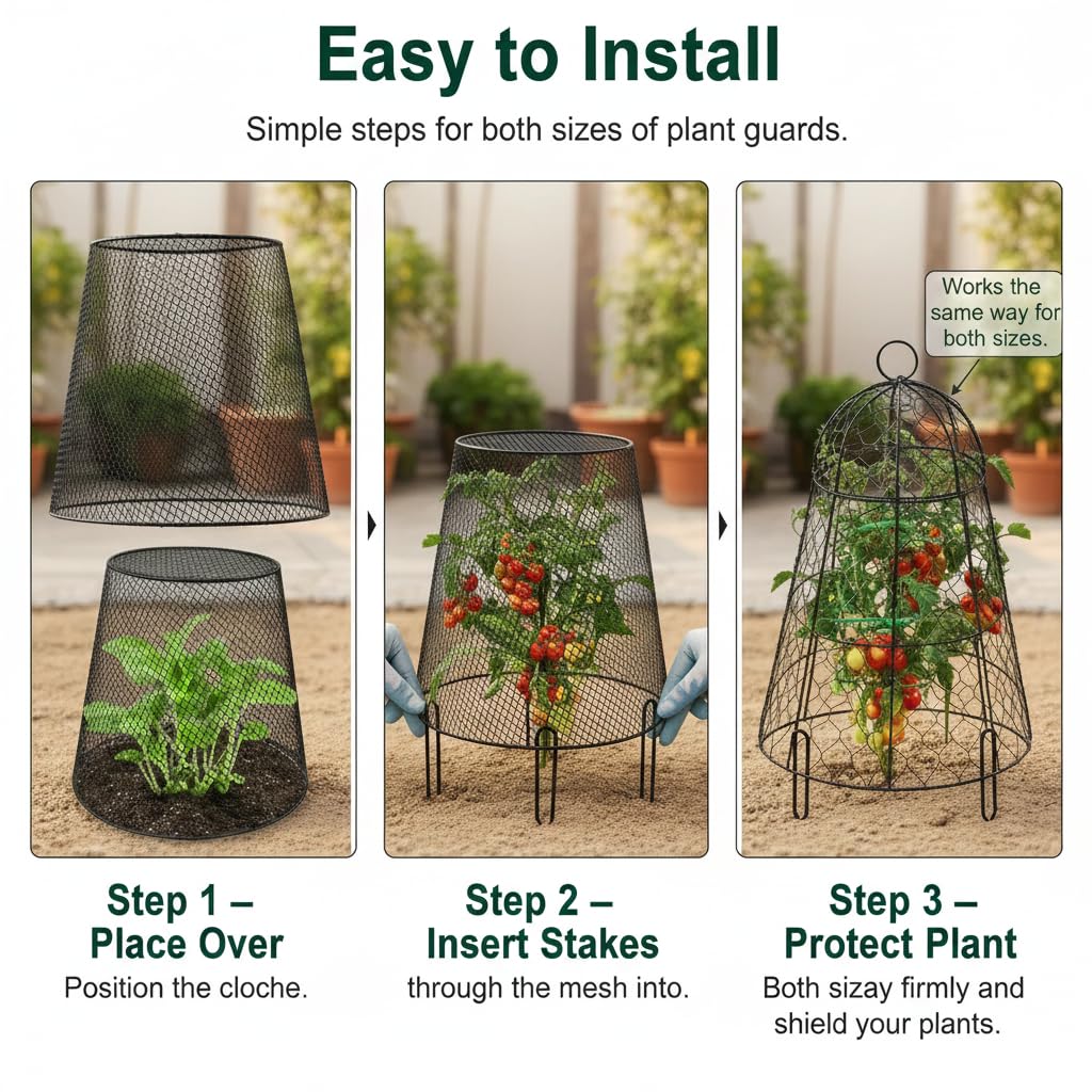 Tcomhk Garden Cloches for Plants, Chicken Wire Plant Cages, Plant Protectors from Animals, Combo Pack, 12 Pcs (6 Large 17.7" × 12.8" + 6 Small 5.87" × 9")