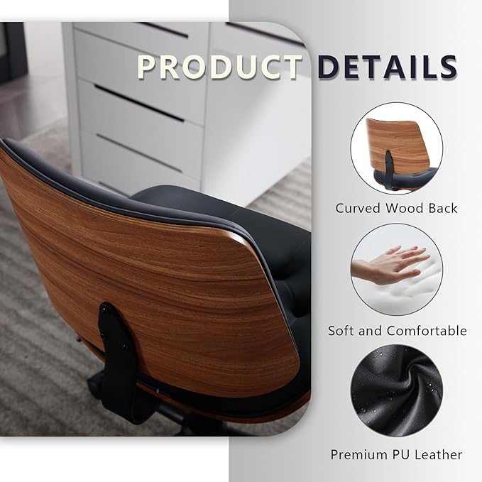 Armless Home Office Chair with Wheels, PU Leather Adjustable Height Computer