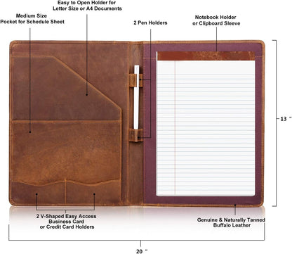 Jack&Chris Leather Portfolio, A4 Document Folder Legal Pad Padfolio, Professional Writing Letter Notepad Clipboard Sleeve Organizer, Resume Folio Binder for Men&Women,JC1823