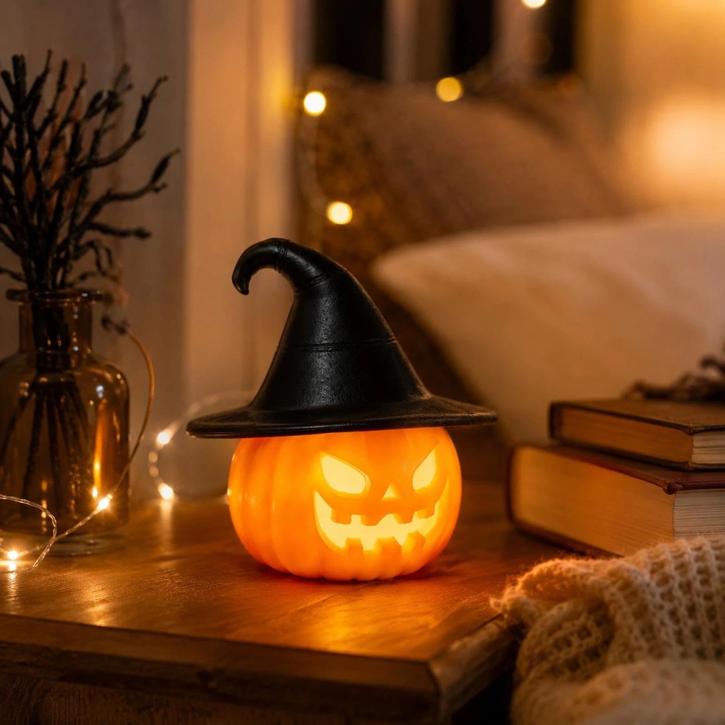 LOGOFUN Light Up Halloween Pumpkin Figurine Small LED Pumpkin Light Battery Operated for Trick or Treat Table Window Display Decoration 7.9X7.9X7.9cm/3.11X3.11X3.11in