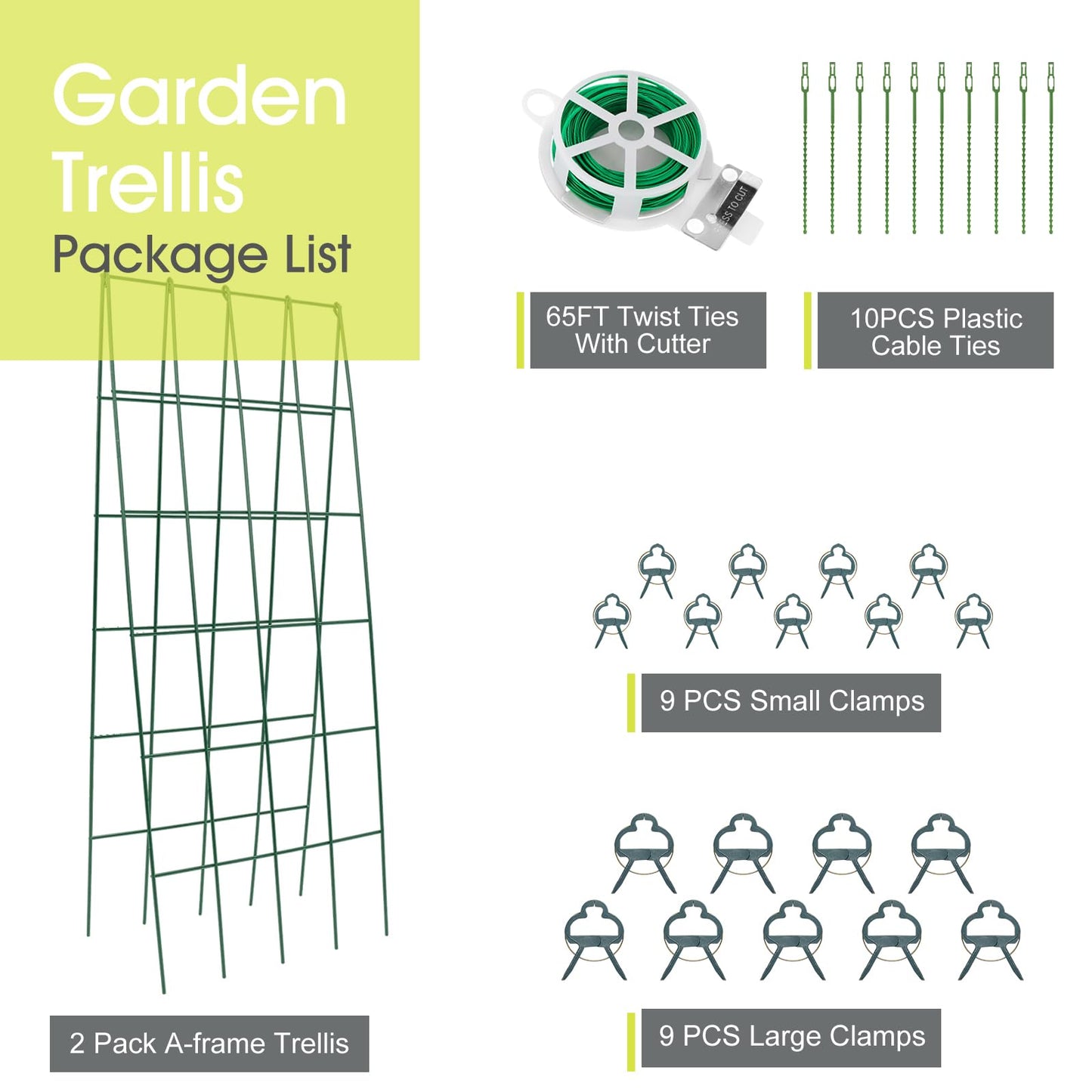 Cucumber Trellis for Raised Bed, Rifny 16.5 x 40 Inch Metal Trellis for Climbing Plants Outdoor with Plant Clips Twist Ties, Garden Plant A-Frame Trellis for Vegetable Pea Tomato (Green, 2 PCS)