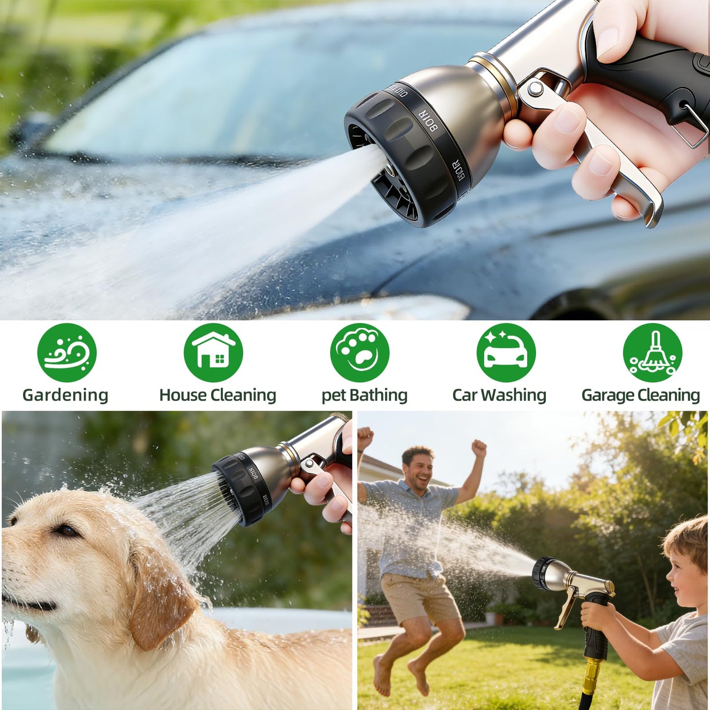 ARXIVE Garden Hose Nozzle,Heavy Duty High Pressure Hand Sprayer,100% Metal Water Hose Sprayer Nozzle with 7 Spray Patterns for Watering Garden,Lawns,Car Washing and Pet Washing