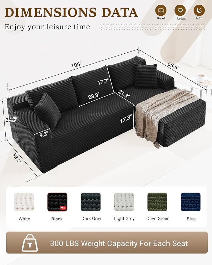 Cloud Sectional Couch, 105 Inch Modular Sectional Sofa