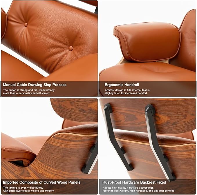 Top Grain Leather, Mid Century Chaise Lounge Chair and Ottoman, Modern Chair