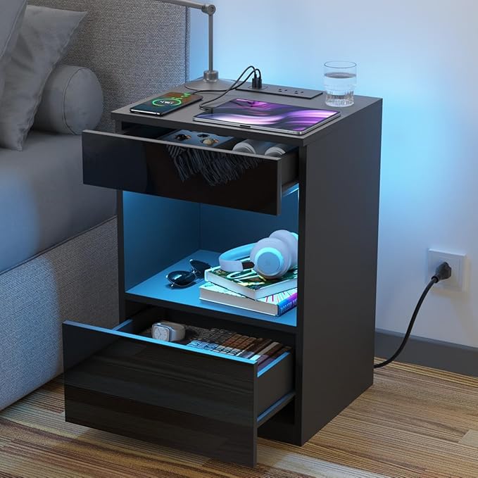 HOMMPA Open Shelf LED Nightstand