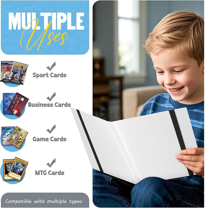 Card Binder 9-Pockets, Trading Card Binder, 20 Pages, 360 Card Capacity PU Collection Binder, Card Folder for MTG, TCG, Game Cards & Sports Cards（White）