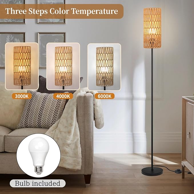 Ruiever Floor Lamp for Living Room, Farmhouse Rattan Floor lamp, Modern