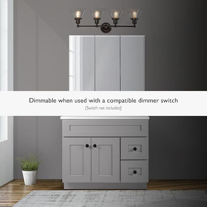 Design House Augustin Vanity Light, 4-Light, Seeded Glass Warm Glow, Dimmable, Up/Down Glow, Easy Installation, E26 Socket, Black, 34.9 in L x 8.3 in D x 11.1 in H, 589044-BLK