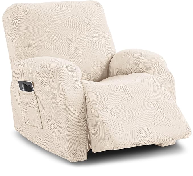 Recliner Chair Covers, 4-Piece Stretch Geometric Strokes Jacquard Reclining