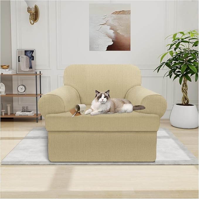 Waterproof Chair Cover with Arms 2-Piece Set Striped Slipcover