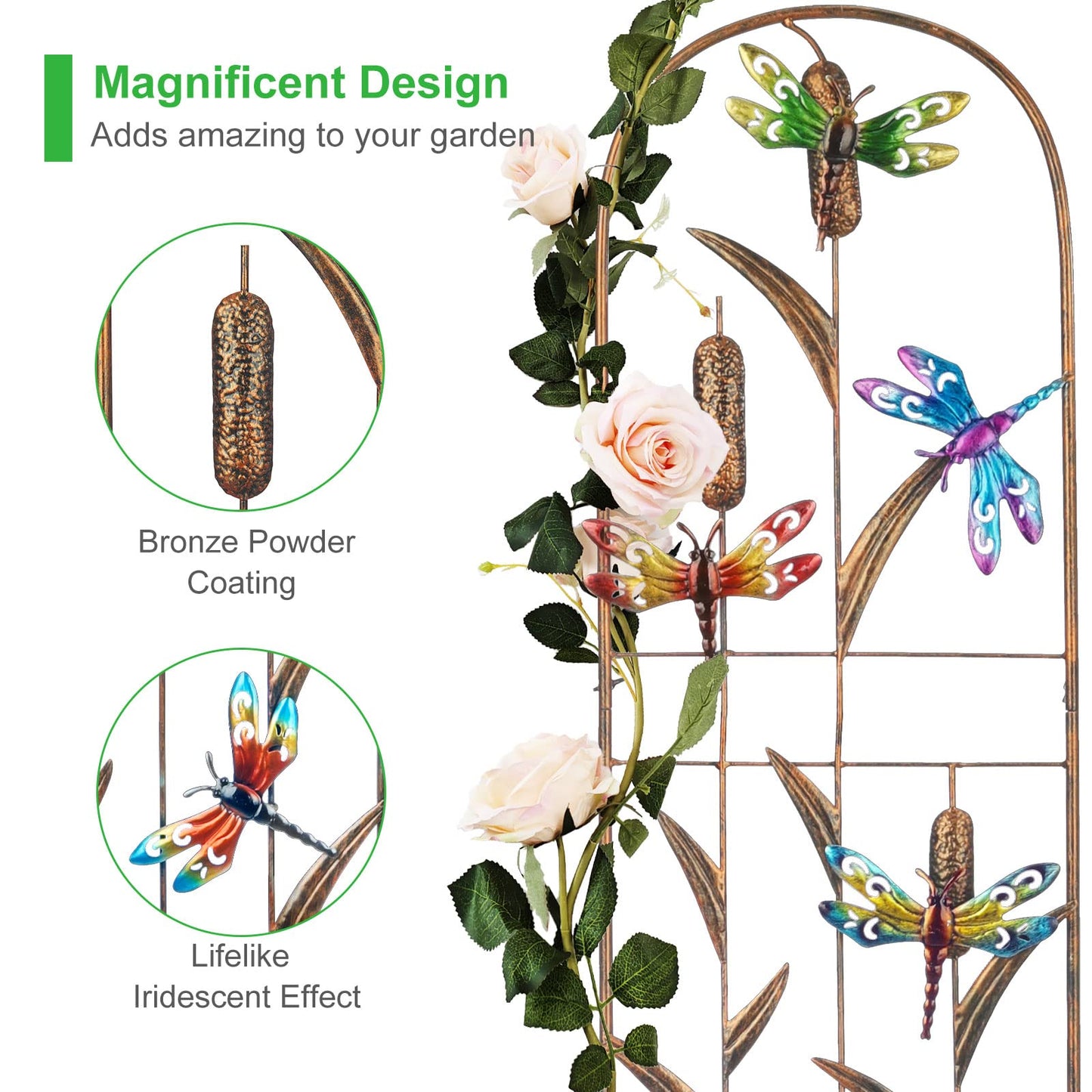 SUNNYPARK Set of 2 Dragonfly Metal Garden Trellis for Climbing Plants, Decorative Vegetables Flowers Vine Trellis for Outdoor Patio 60'' H x 11'' W