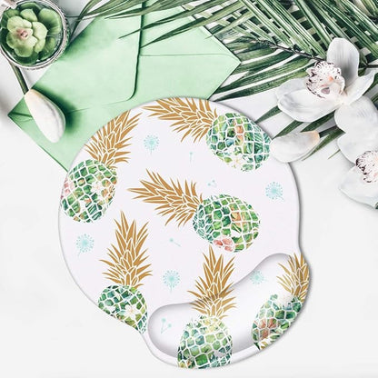 WAVEYU Pineapple Mouse Pad with Wrist Support, Cute Designed Mouse Mat with Wrist Rest for Women Girls, Comfortable Non-Slip Rubber Base Mousepad for Laptop, Computer, 9'' x 10'', Green Pineapple