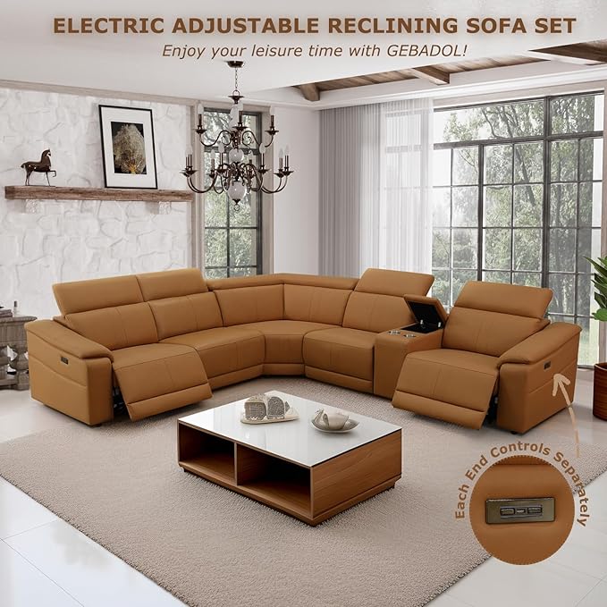 Power Recliner Sectional Sofa, L-Shaped Living Room Furniture Set, Light Brown