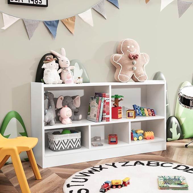 Tangkula 5 Cube Bookcase, 2 Tier Wooden Storage Open Bookshelf, Kid's Playroom