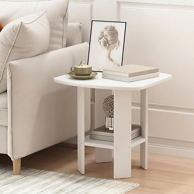 Furinno Simple Design Side Table, 2-Tier Square Modern End Table, Open Shelves