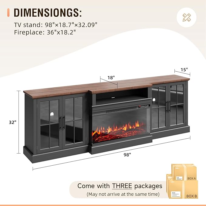 98" Farmhouse TV Stand with 36" Fireplace