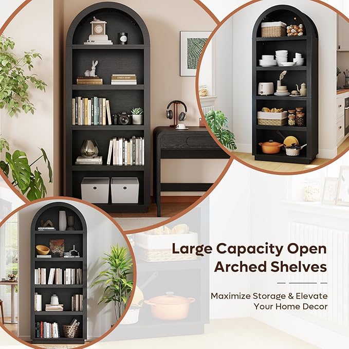 Bestier 76" Tall Arched Bookshelf, 5 Tier Arched Bookcase