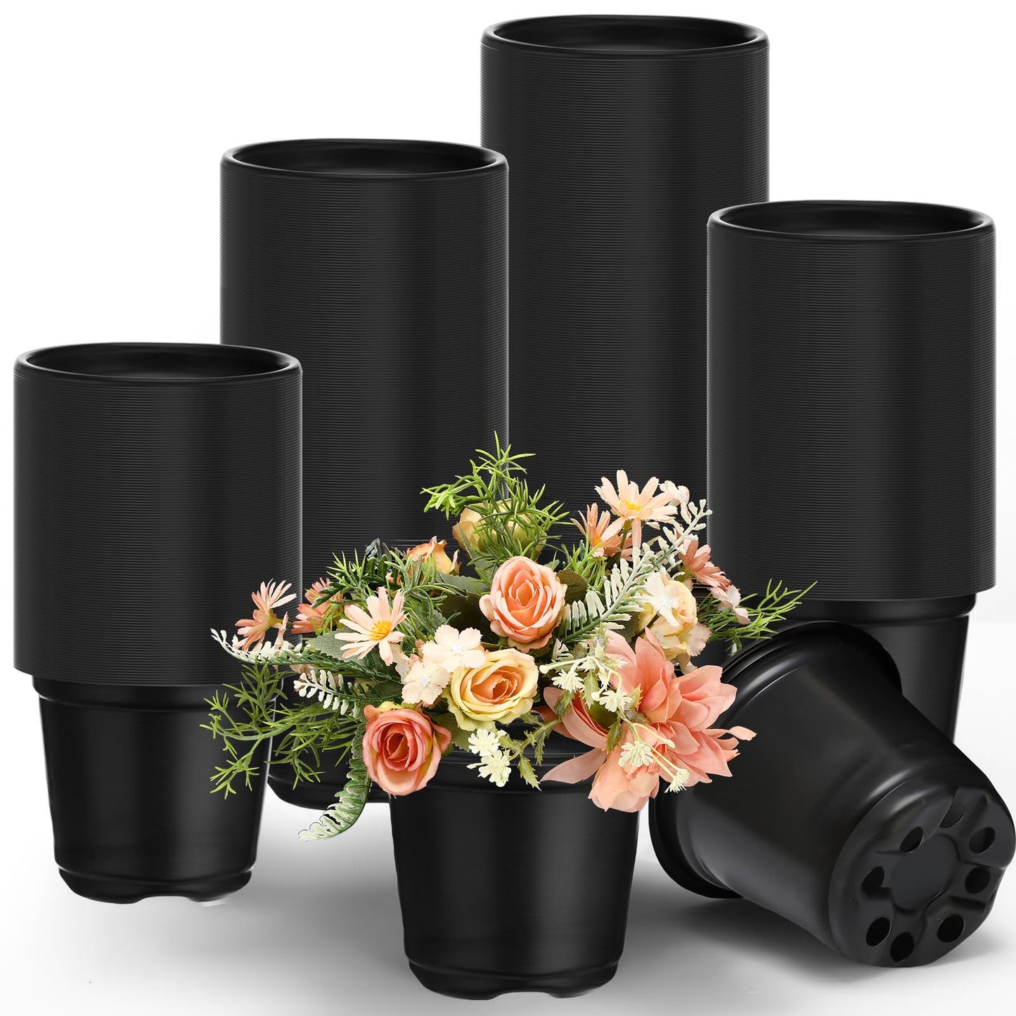 Geosar 500 Pcs Nursery Pots Plastic Plant Pots with Drainage Holes Flower Plant Container Plastic Seed Starting Pot for Transplants Succulents Cactus Indoor Outdoor Garden Yard (4 Inch)