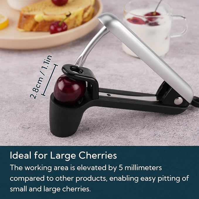 KITCHENDAO Cherry Pitter Tool, Larger Cross-Pitting Head, Sturdy Zinc Alloy Handle, Cherry Core Remover with Safety Lock, Dishwasher Safe