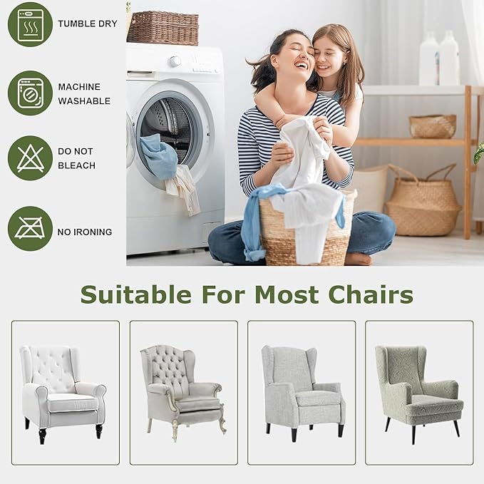 HAOYONG Wing Chair Slipcovers Printed Wingback Chair Covers 2 Pieces Wingback