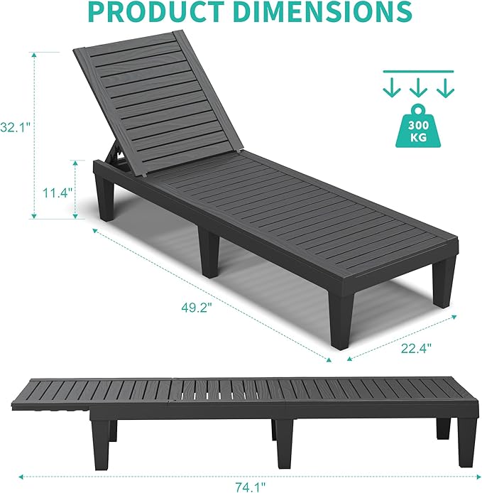 Outdoor Lounge Chair Set of 6, 5-Positions Adjustable Patio Chaise Lounges