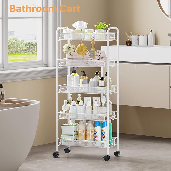 TOOLF 5-Tier Rolling Cart, Metal Utility Cart