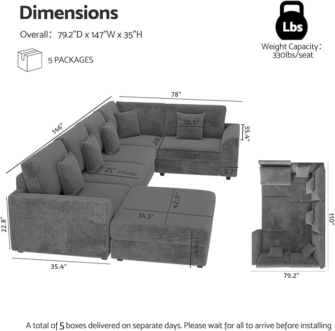 Modular Sectional Sofa, Oversized U Shaped Couch, Convertible Sleeper Sofa