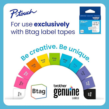 Brother P-Touch PT-N10 Personal Handheld Label Maker, Portable and Prints, P-Touch Btag ~½” (12mm) Wide Color Personalized Label Tapes, (Pack of 3)