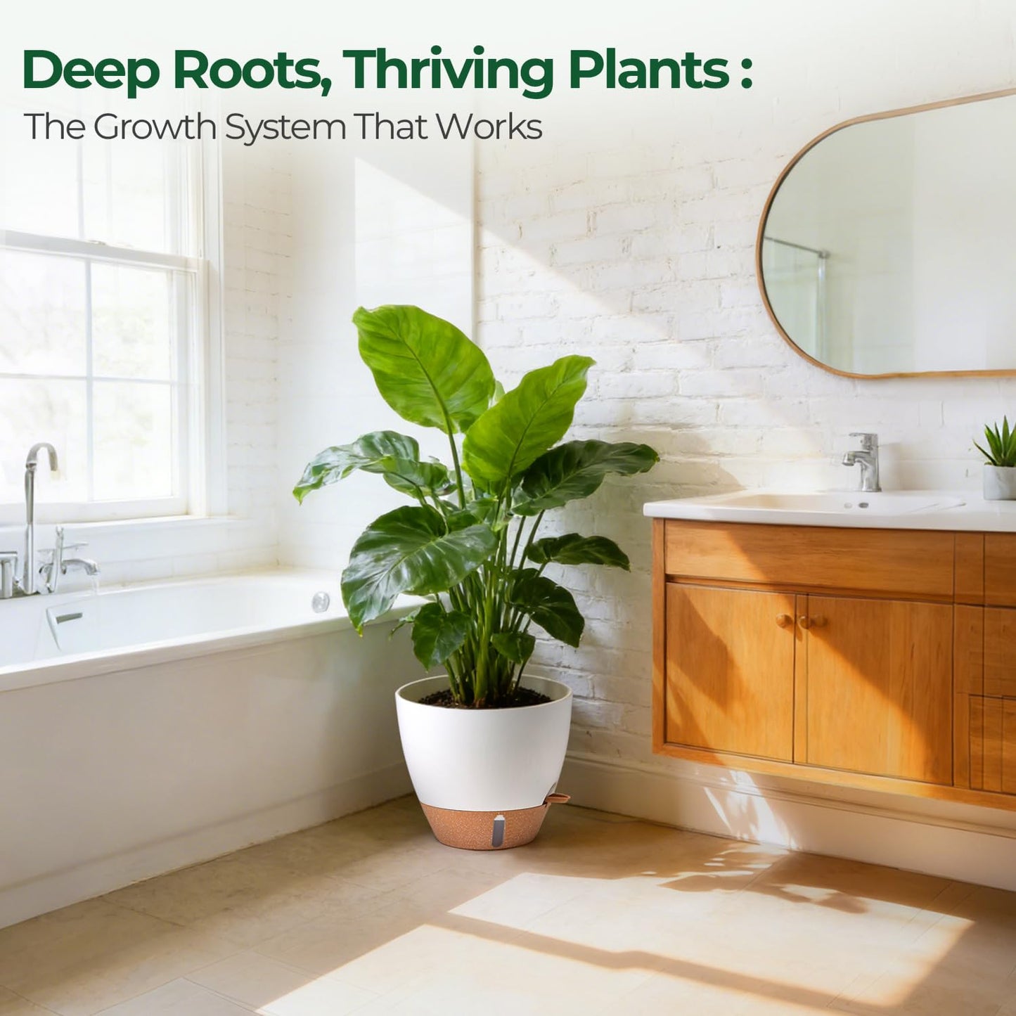 T4U 5 Pack Self Watering Pots (6"+8"+9"+10"+12") - Water Level Indicator & Deep Reservoir, Mess-Free Planters for Busy People, Beginners & Gardeners, Fit Most Plants, Indoor Outdoor Use (White)