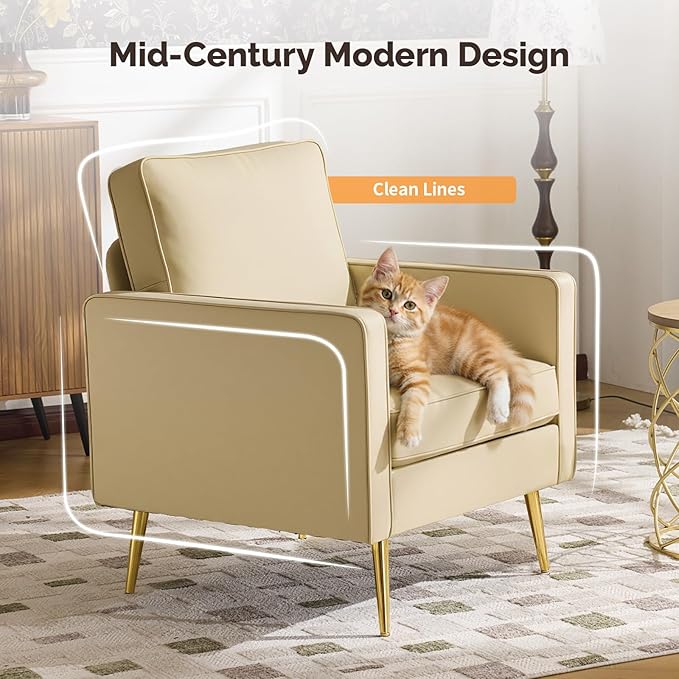 VINGLI Modern PU Leather Accent Chairs Set of 2, Single Sofa Chair