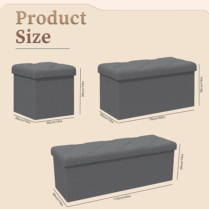 43 inch Storage Ottoman Bench, 30 inch Folding Storage Bench Ottoman,