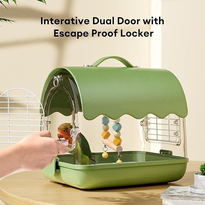 Birdcage Bird Carrier Backpack with Perch, Transparent Travel Bird Cage Bag with Shade Cover Visible Window for Parrots Budgie Bird Flight Cage(Green)